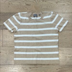 CYRUS SHORT SLEEVE KNIT TAN AND WHITE SIZE L